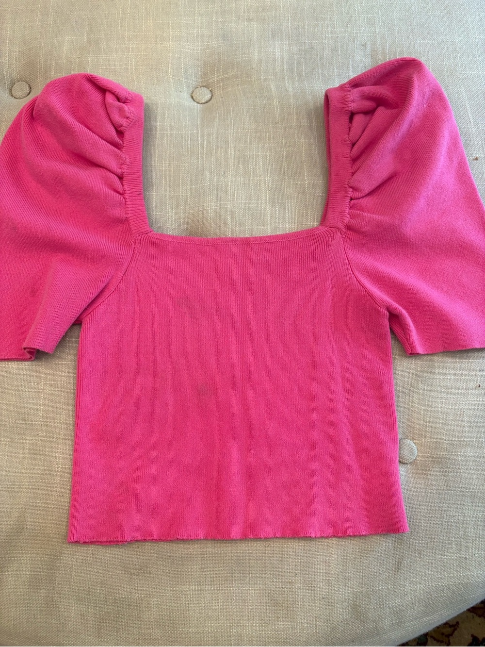 mittoshop Hot Pink Square Neck Puff Sleeve Crop Top